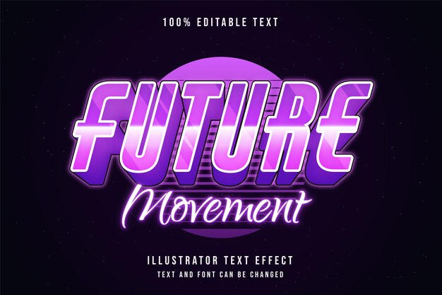 Movimiento futuro, efecto de texto editable en 3d, gradación rosa, estilo de texto neón púrpura