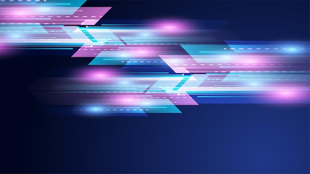 Movimiento moderno abstracto de alta velocidad Rutas de luz de movimiento dinámico en fondo azul oscuro Patrón de tecnología futurista para el concepto de fondo de diseño de banner o cartel