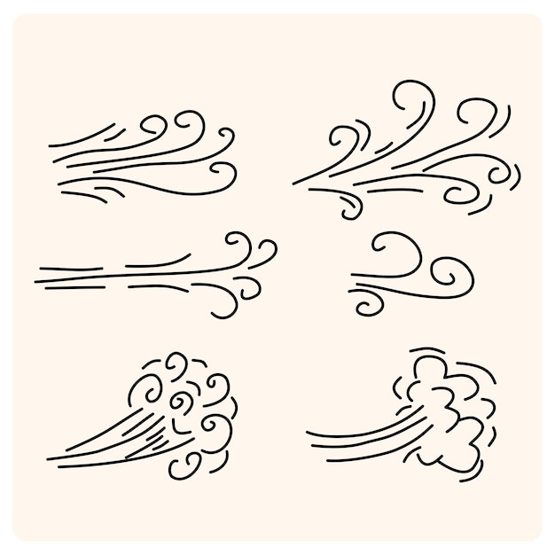 Los movimientos del viento del aire del Doodle soplan huracanes con crema de fondo