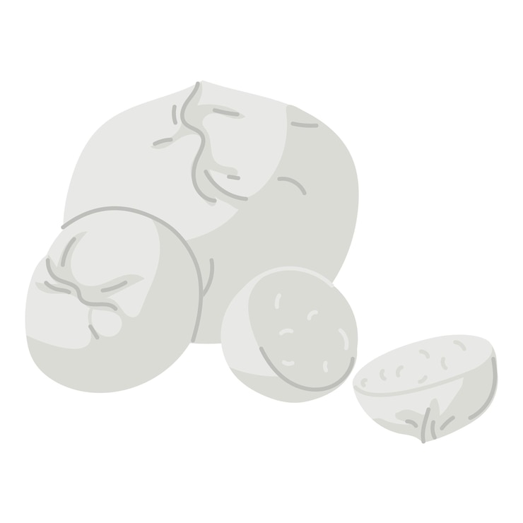 Vector mozzarella un grupo de pedazos de queso redondo de diferentes tamaños en mozzarella italiana blanca para bebés