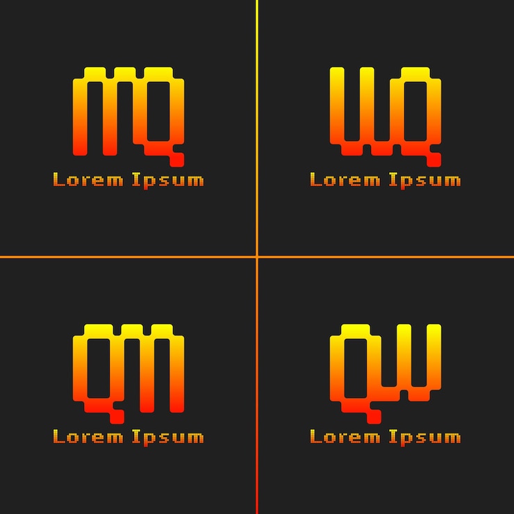 Vector mq qm wq qw letras pixel monograma logotipo adecuado para cualquier negocio con las iniciales qm mq qw wq