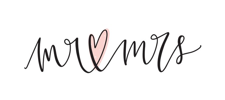 Vector mr and mrs texto o mensaje escrito a mano con elegante letra cursiva o escritura y decorado de memoria. letras de celebración para la fiesta de bodas. elemento de diseño decorativo. elegante