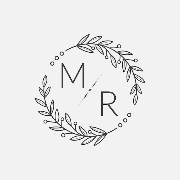 MR monograma inicial boda con línea de círculo creativo