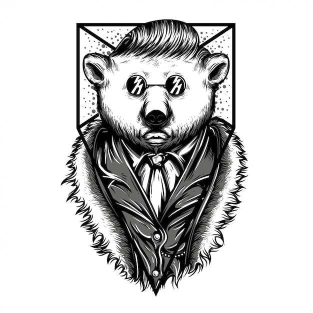 Vector mr polar bear ilustración en blanco y negro