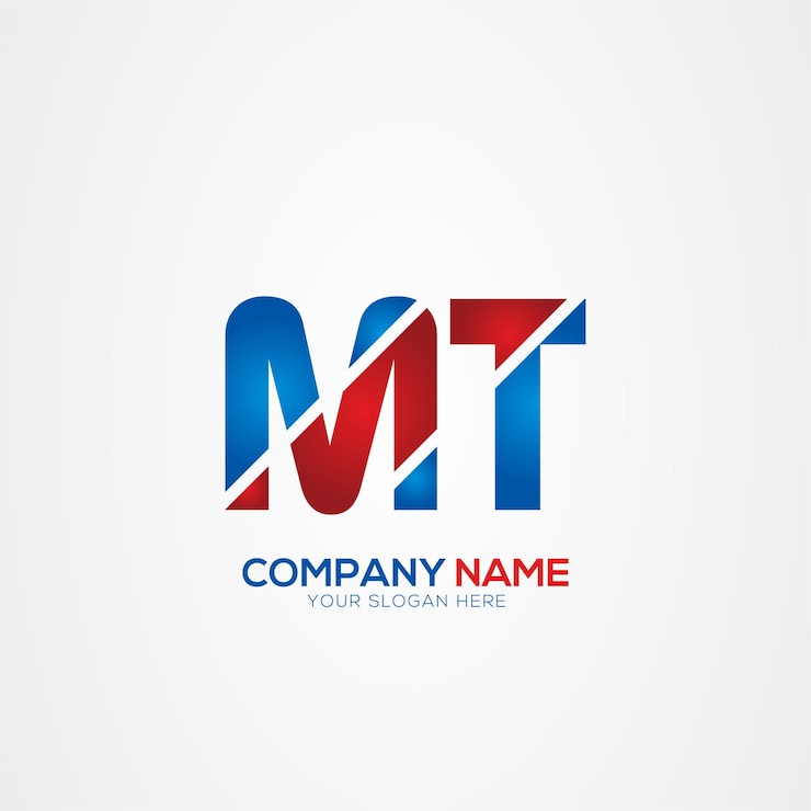 Vector mt creative modern letters diseño del logotipo elemento rojo y azul