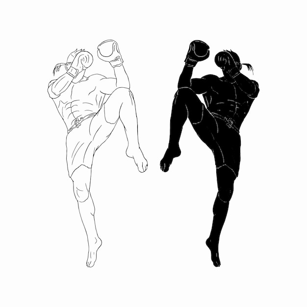 muay thai kick boxing icono vector línea arte