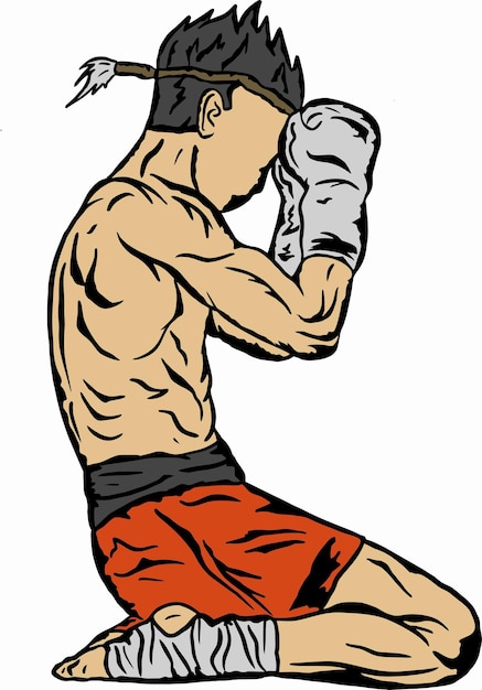 muay thai kick boxing icono vector línea arte