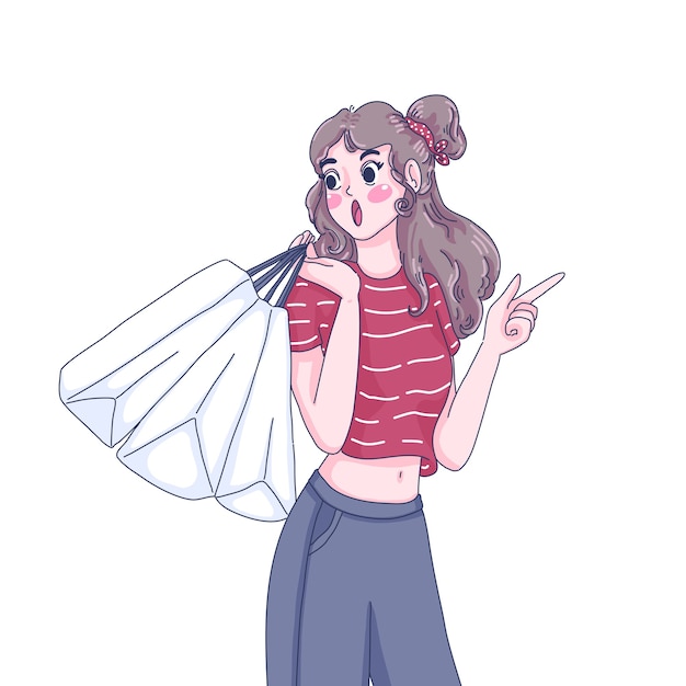 La muchacha de compras apunta la ilustración de dibujos animados de carácter