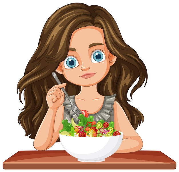 Una muchacha disfrutando de una ensalada saludable