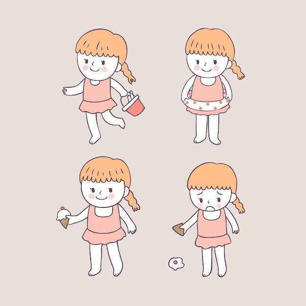 Muchacha linda de la historieta en vector del verano.