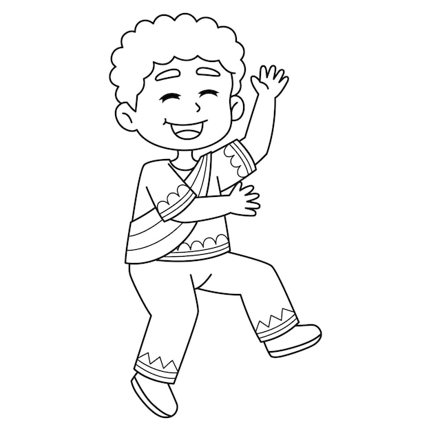 Muchacho Afro Feliz Bailando Página Para Colorear Aislada