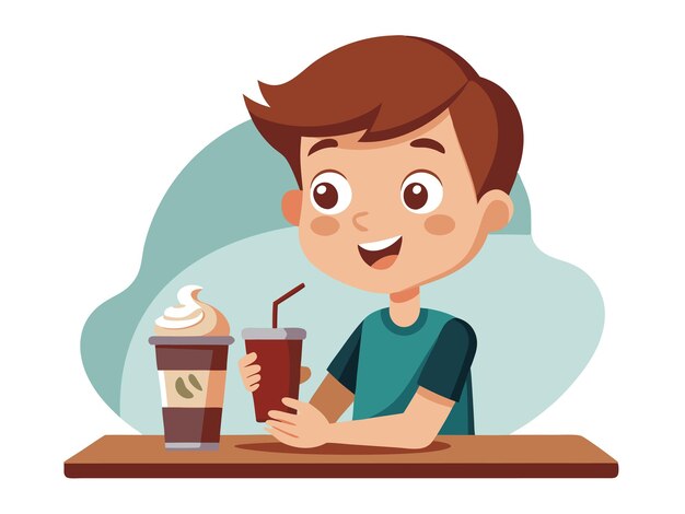 Un muchacho disfrutando de una deliciosa comida en un acogedor café