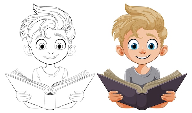 Un muchacho feliz disfrutando de un libro fascinante