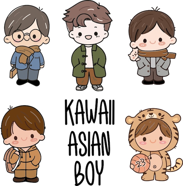 Vector muchachos asiáticos kawaii