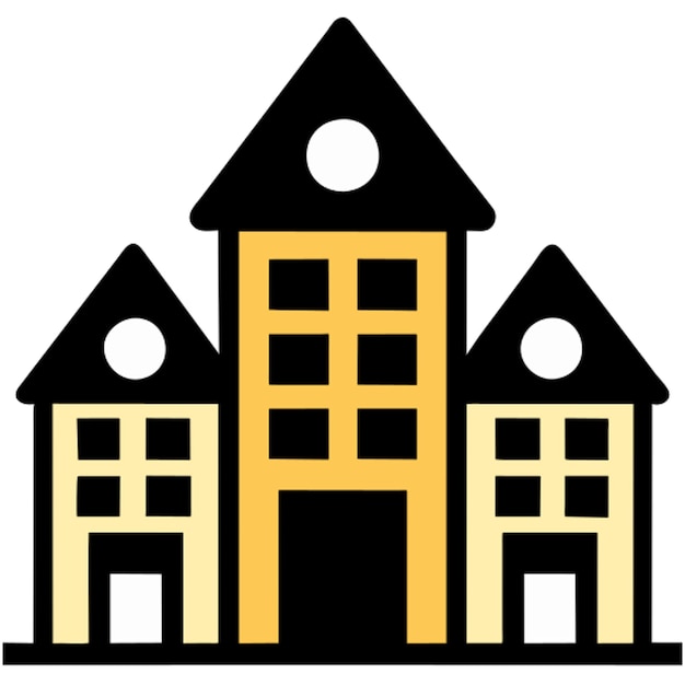 muchas casas de diferentes formas y colores separan cada icono