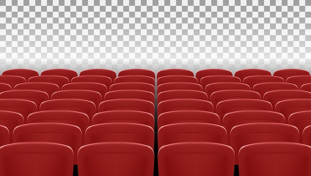 Muchas filas de asientos de cine o teatro rojo Vista posterior