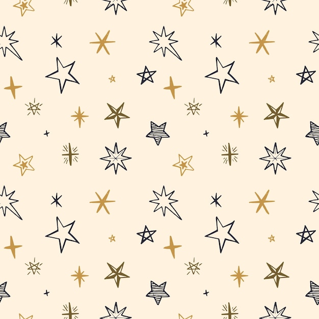 muchas formas de estrellas de patrones sin fisuras Papel de regalo papel tapiz de fondo retro antiguo arte de línea grabado vector