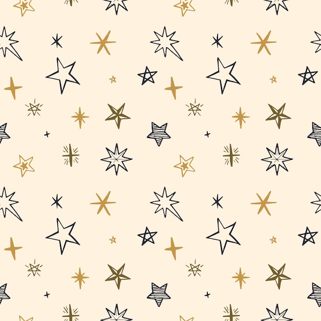 Muchas formas de estrellas de patrones sin fisuras papel de regalo papel tapiz de fondo retro antiguo arte de línea grabado vector