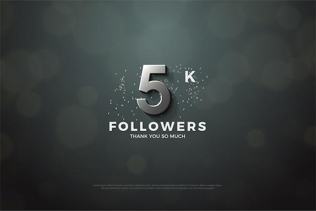 Muchas gracias 5k seguidores con números y puntos plateados.