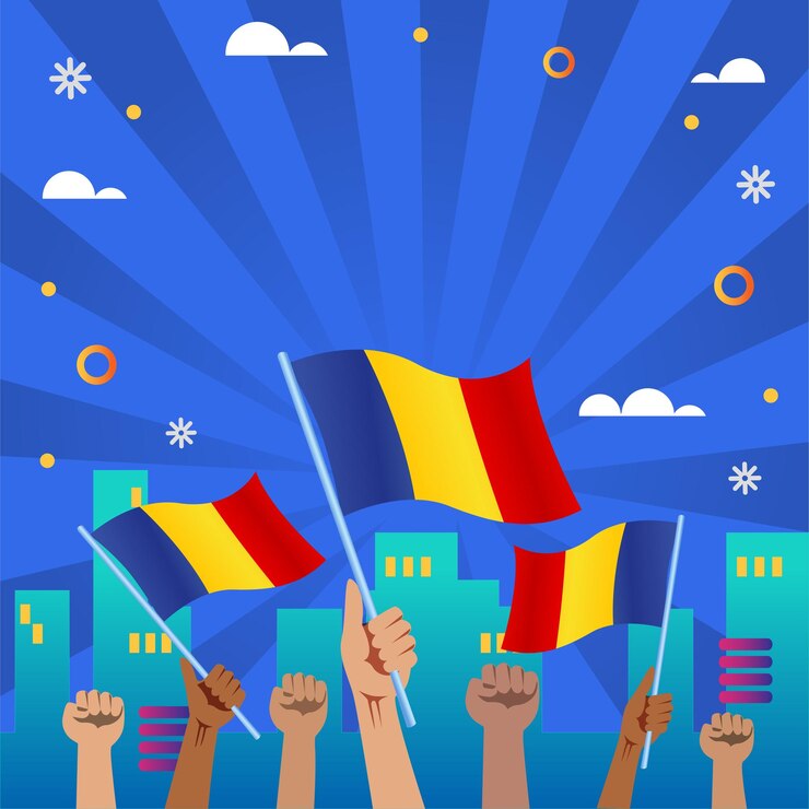 Vector muchas manos sostienen la bandera de rumania varios grupos de manos agitaban pequeñas banderas