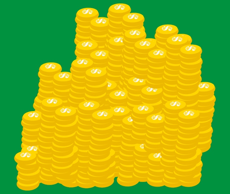 Vector muchas monedas dibujadas en un fondo verde
