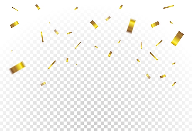 Muchos confeti de oro que caen con cintas que caen en la celebración del evento de la fiesta rectángulo de fondo