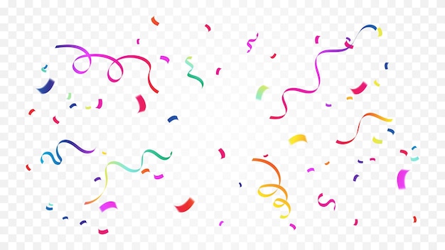 Muchos pequeños confeti de colores que caen y la cinta en el evento de celebración de fondo transparente