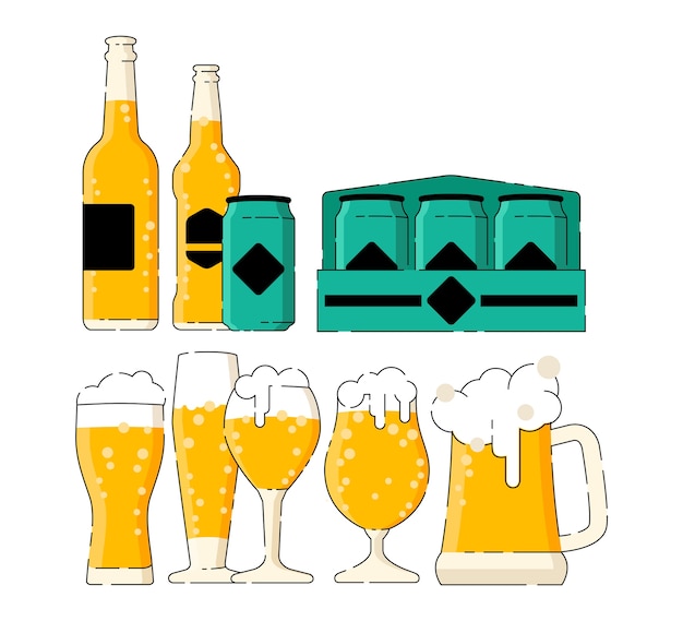 Muchos tipos de cerveza en los diferentes vasos