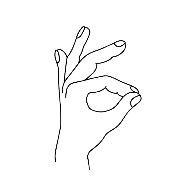 Mudra Vayu Ilustración vectorial de las manos Gesto de la mano yógica Estilo lineal en blanco y negro