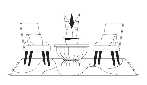 Vector muebles acogedores para sentarse en el patio blanco y negro 2d línea objeto de dibujos animados
