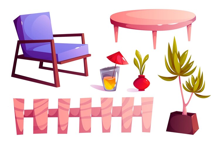 Muebles aislados por vectores de balcón Objetos de dibujos animados al aire libre