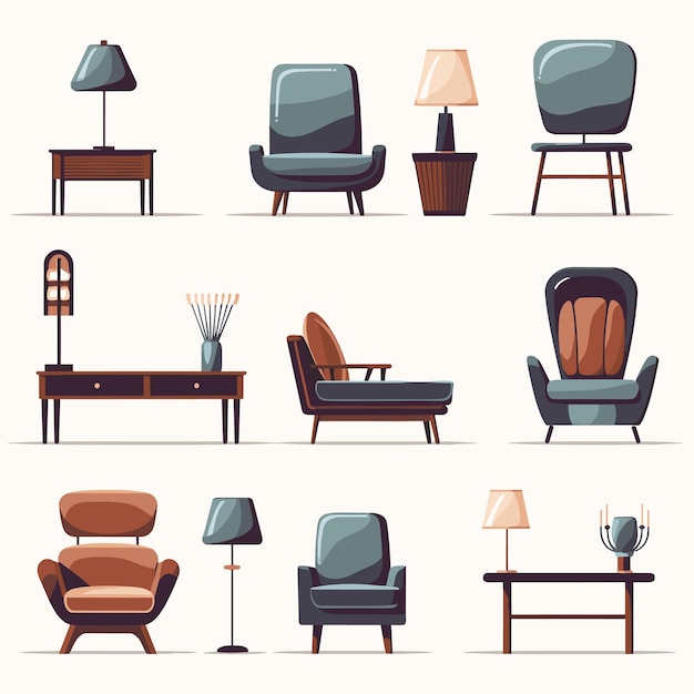 Muebles para el conjunto de iconos del hogar Sillón sofá silla etc Ilustración vectorial