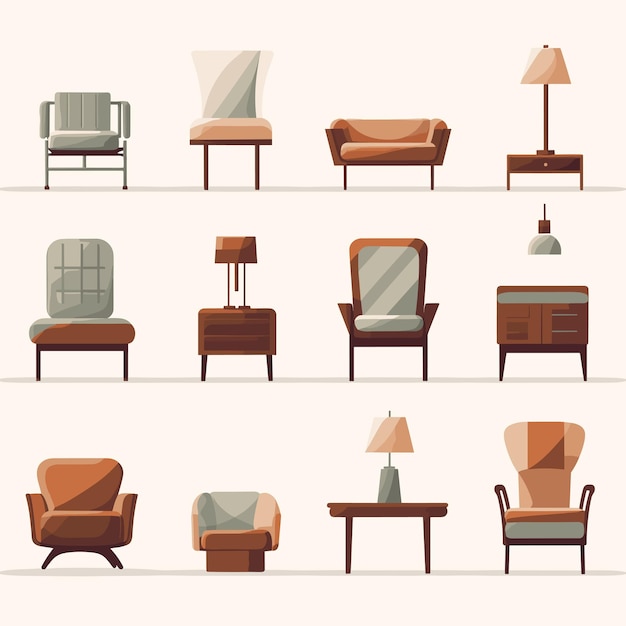 Muebles para el conjunto de iconos del hogar Sillón sofá silla etc Ilustración vectorial