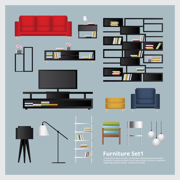 Vector muebles y decoración del hogar conjunto ilustración vectorial