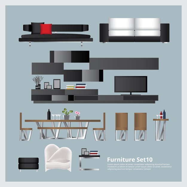 Muebles y decoración del hogar conjunto ilustración vectorial