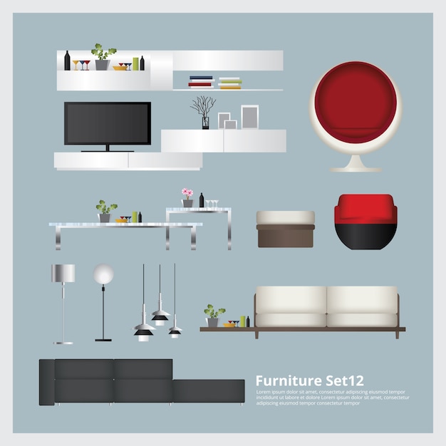 Muebles y decoración del hogar conjunto ilustración vectorial