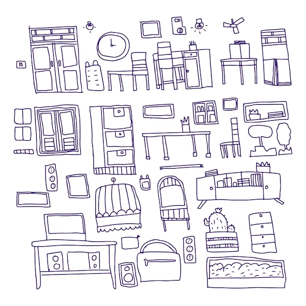 Muebles doodle dibujado a mano