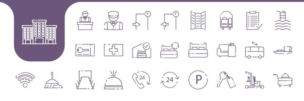 muebles de hotel líneas minimalistas diseños vectoriales de iconos