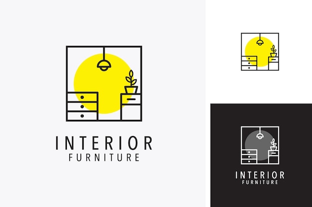 Muebles interiores minimalistas con iluminación Ilustración del diseño del icono del símbolo del logotipo