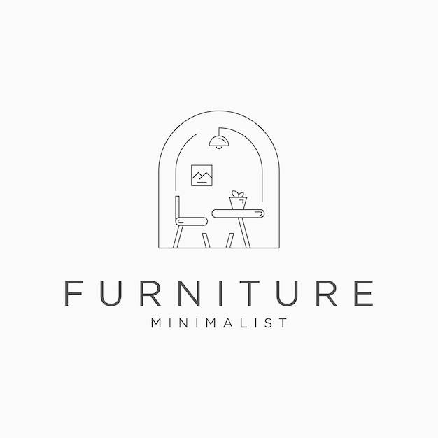 Muebles línea arte logo icono diseño plantilla plana