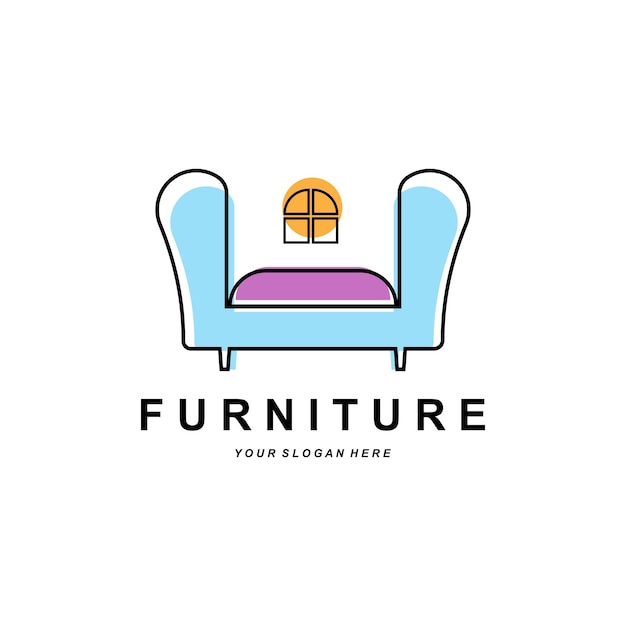 Muebles logo muebles para el hogar diseño habitación icono ilustración mesa silla lámpara marco reloj maceta