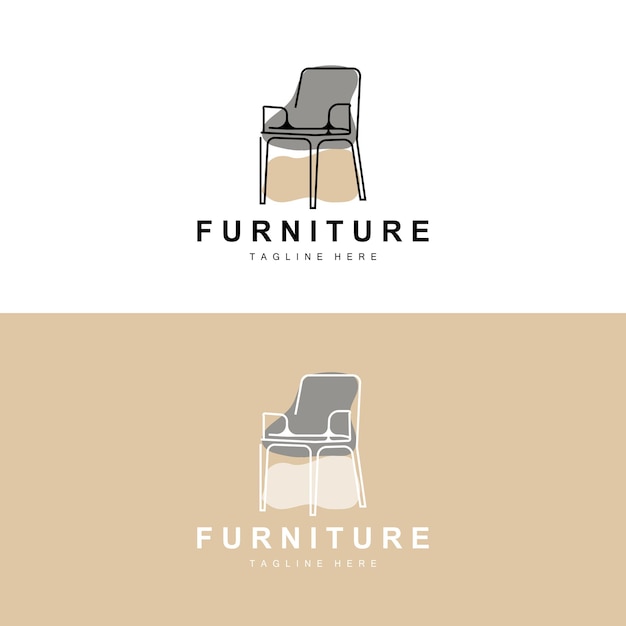 Muebles logo muebles para el hogar diseño habitación icono ilustración mesa silla lámpara marco reloj maceta