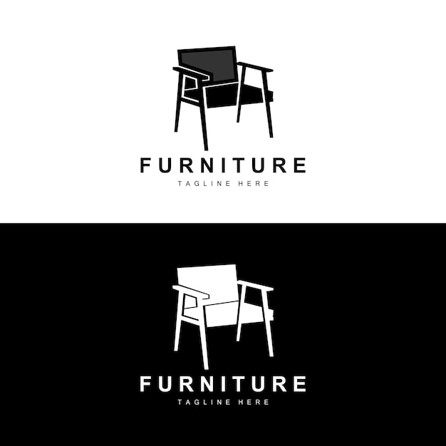 Muebles logo muebles para el hogar diseño habitación icono ilustración mesa silla lámpara marco reloj maceta