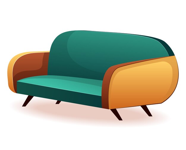 Muebles de madera de conjunto colorido Esta ilustración transforma un sofá en un personaje animado