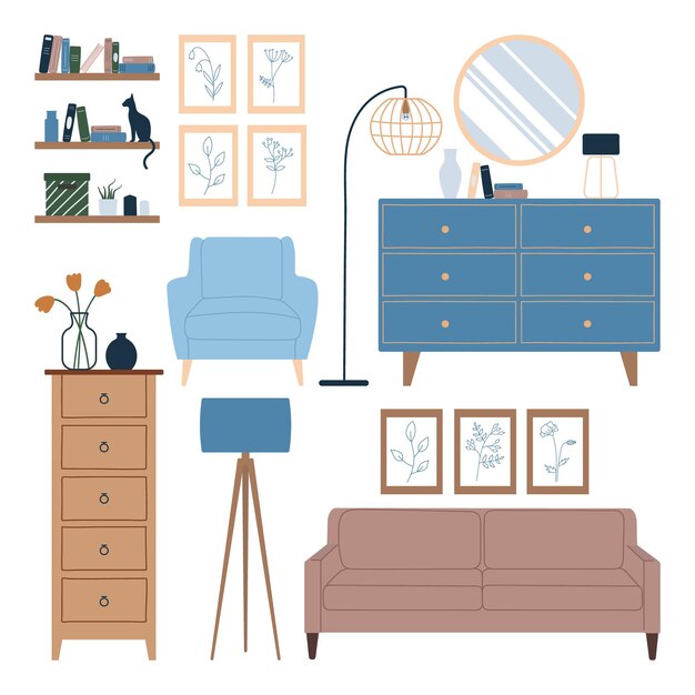 Muebles para sala de estar en estilo escandinavo.