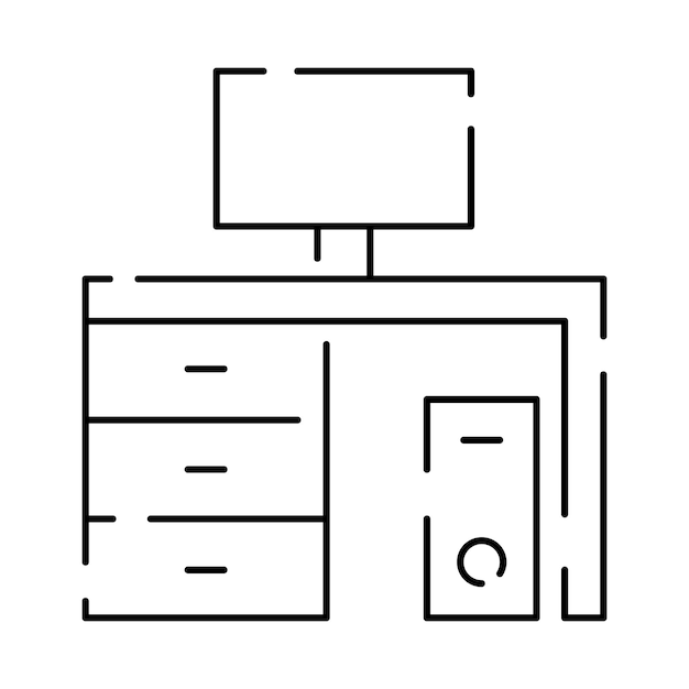 Muebles simples Iconos de línea de vectores Interior de diseño de interiores Estudio de vectores y escritorio de computadora