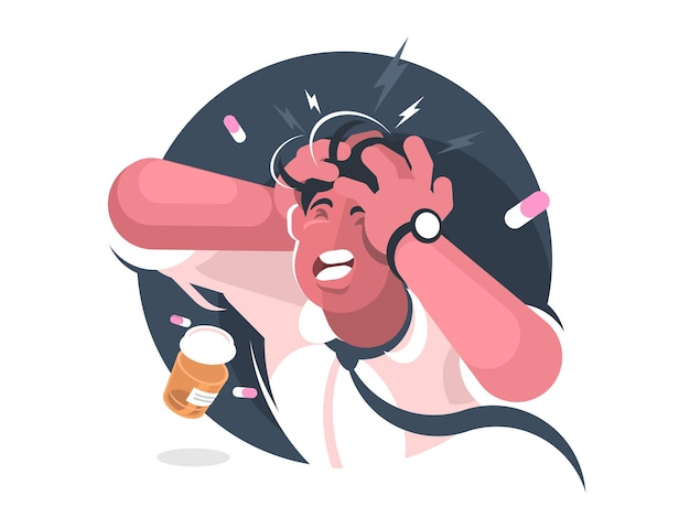 Mueca de hombre con fuerte dolor de cabeza