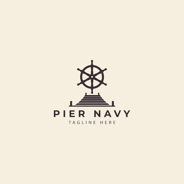 Muelle con ilustración de vector de diseño de logotipo de puerto de icono de la marina