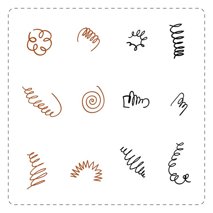 Vector muelles en espiral dibujados a mano bobinas flexibles en estilo doodle