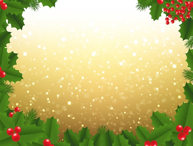 Muérdago de Navidad y borde de bayas de acebo